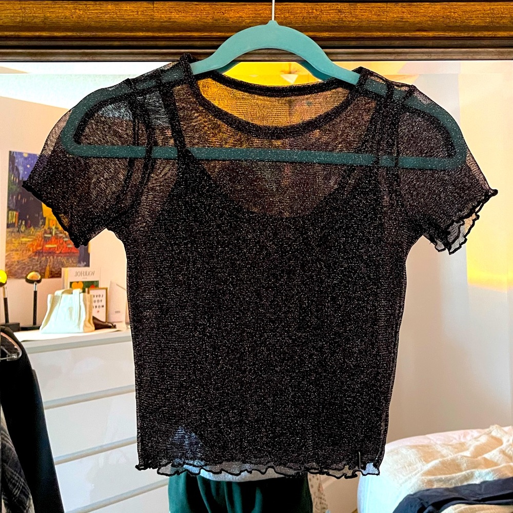 shimmery mesh top